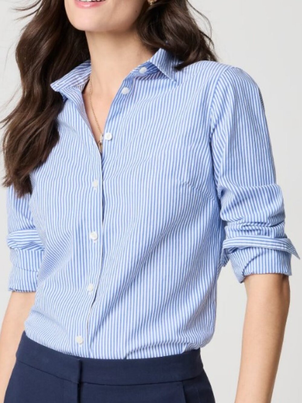 J.Crew stripes long sleeve button down shirt blue, white women's size L